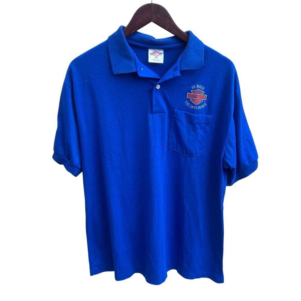 Vintage Harley Davidson Blue Polo Shirt Made in USA XXL
